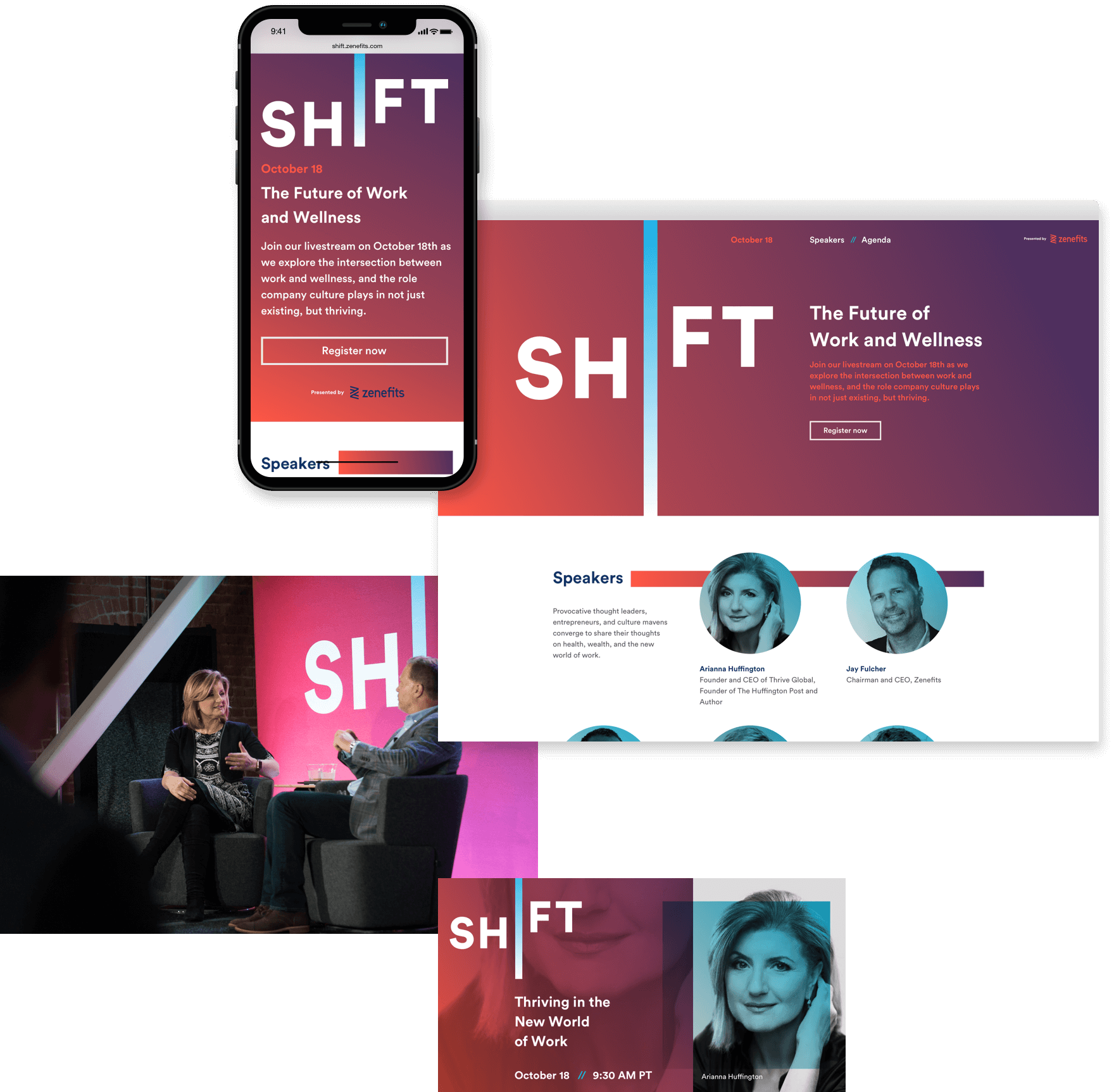 Zenefits Shift conference website, photography, and promotional ad