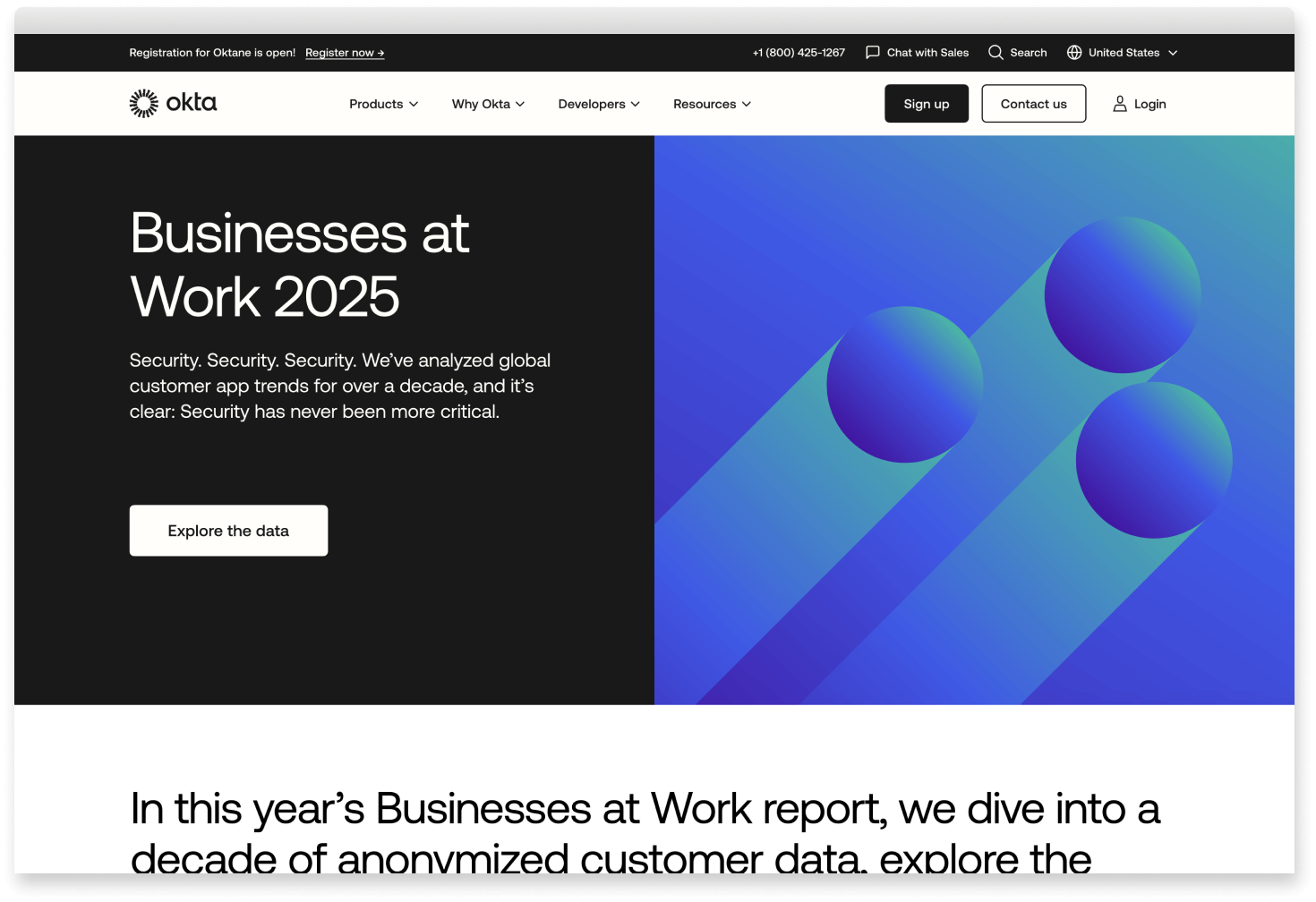 Okta 2025 Businesses at Work report web page